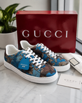 Gucci Men’s Ace with Web GG Monogram Camouflage Blue / Light Blue Low Top Sneakers