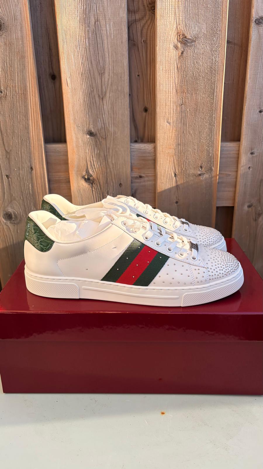 Gucci Ace Web GG Monogram Crystal Embellished Low Top Sneakers