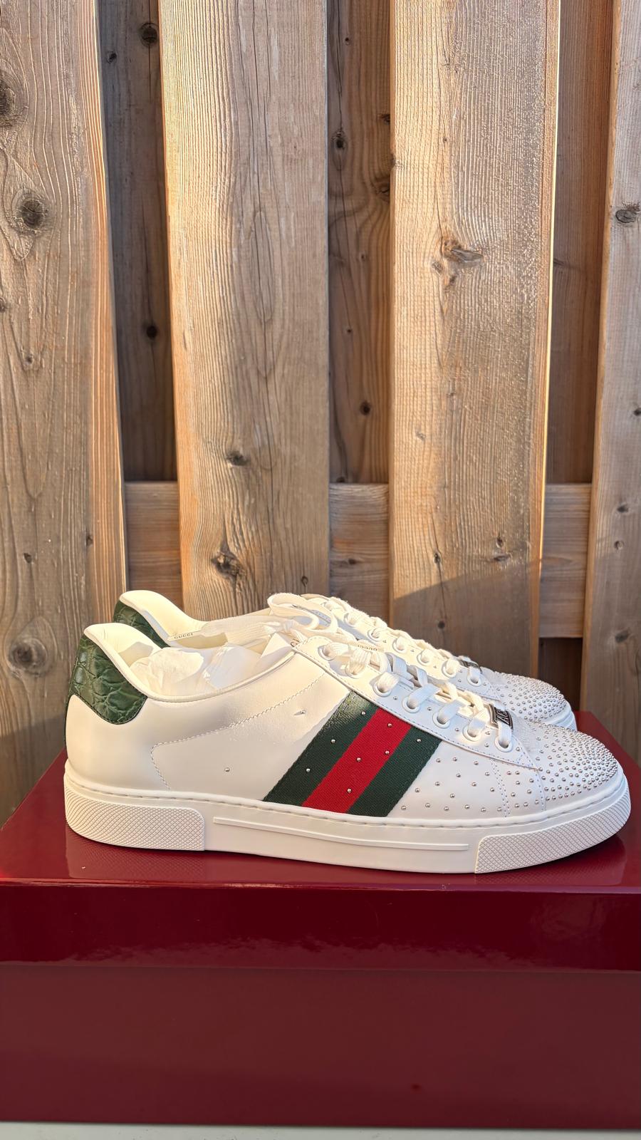 Gucci Ace Web GG Monogram Crystal Embellished Low Top Sneakers